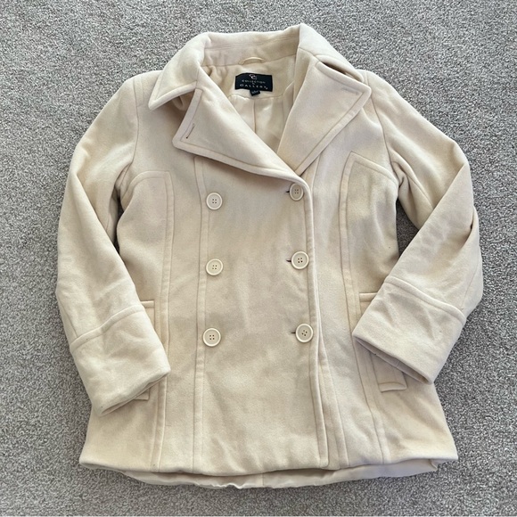 GALLERY Cream Colored Wool Button up Peacoat NWOT - Picture 6 of 11